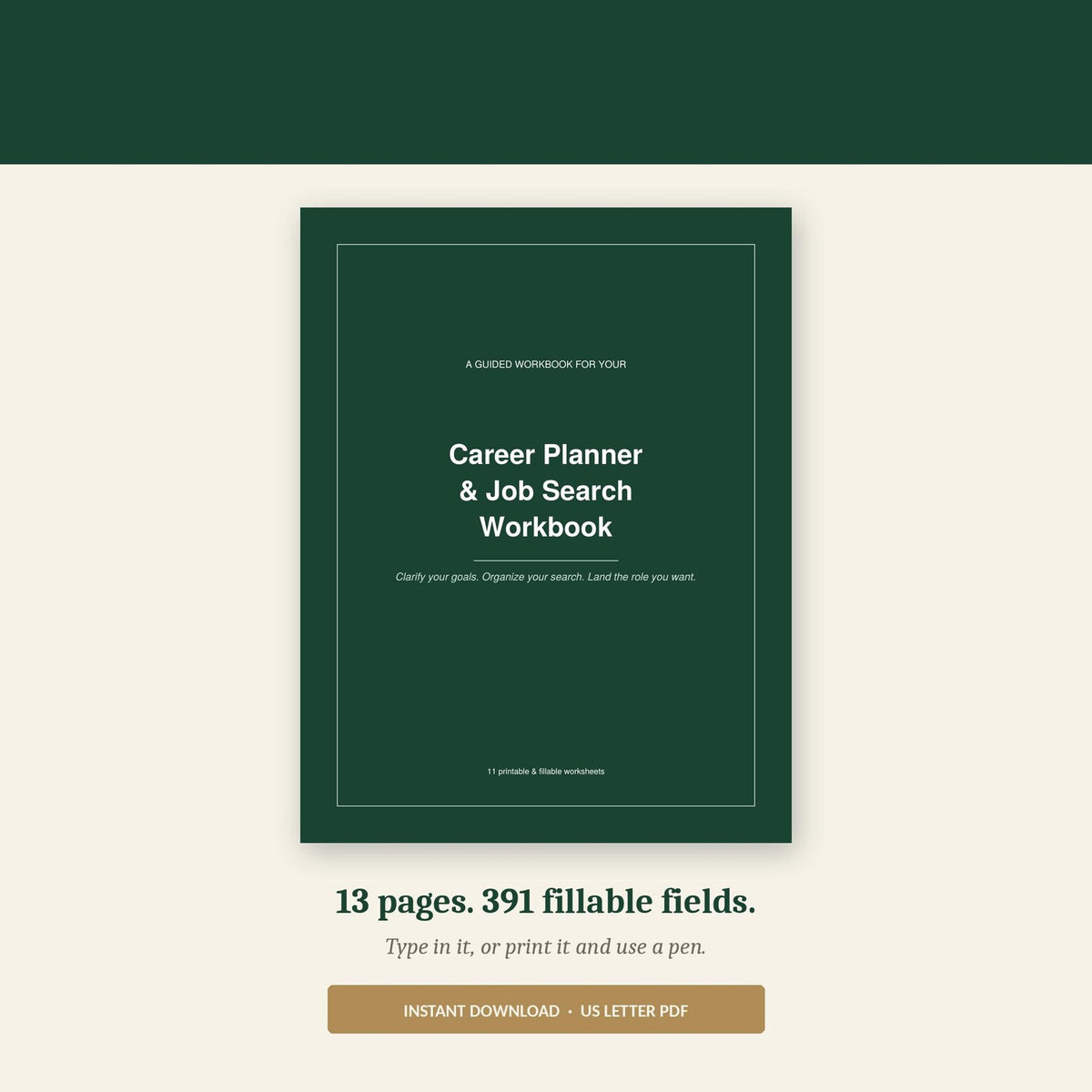 Career Planner & Job Search Workbook — Fillable PDF