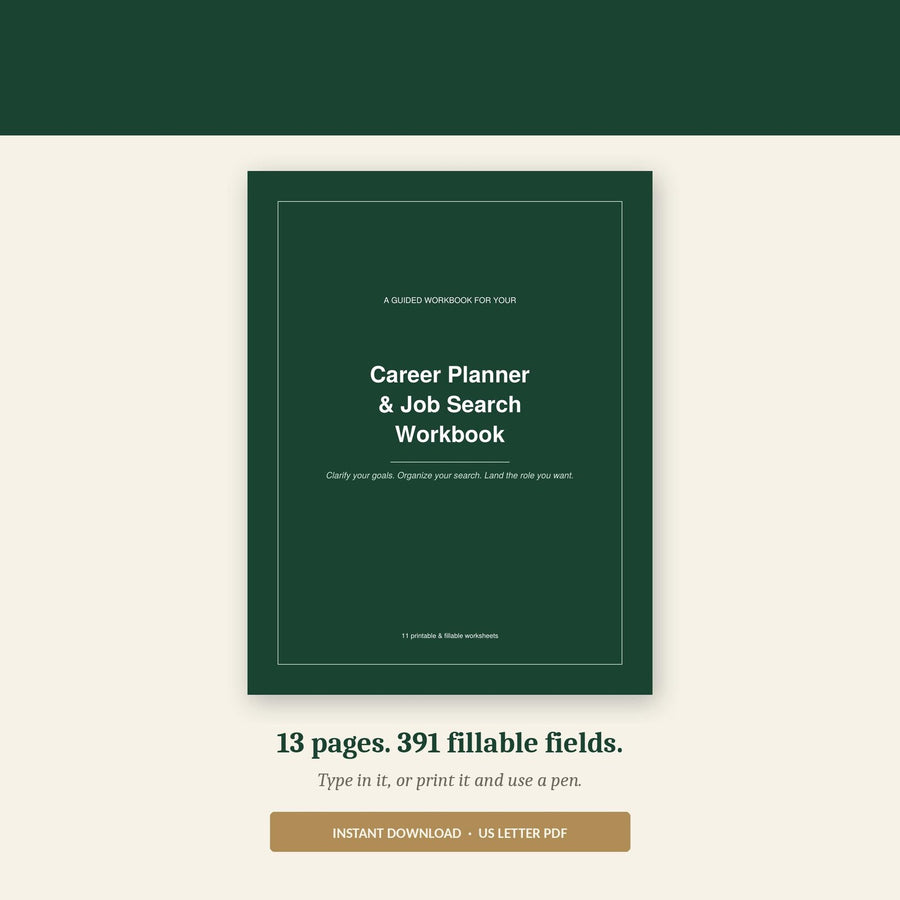 Career Planner & Job Search Workbook — Fillable PDF