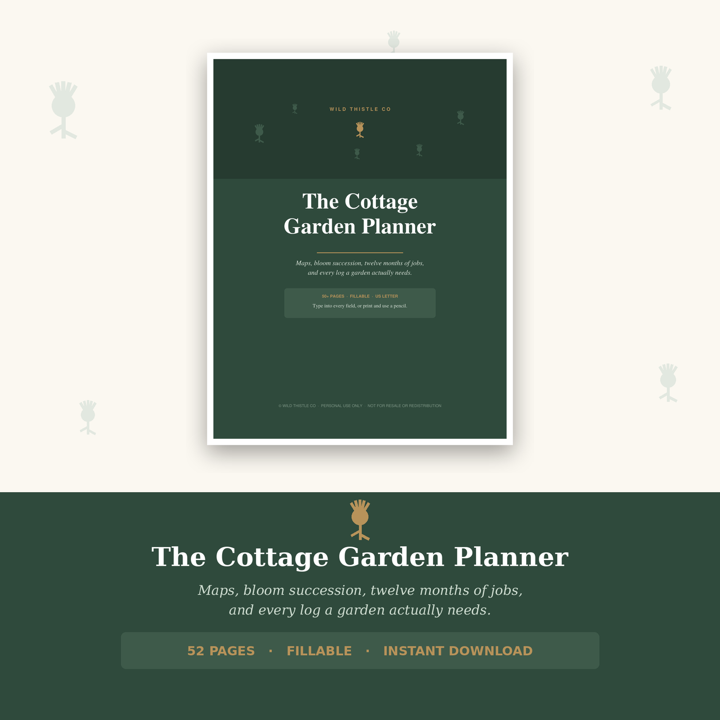 The Cottage Garden Planner cover - 52 page fillable planner