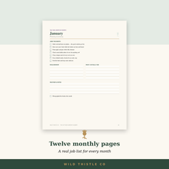 Twelve monthly pages with real garden job lists