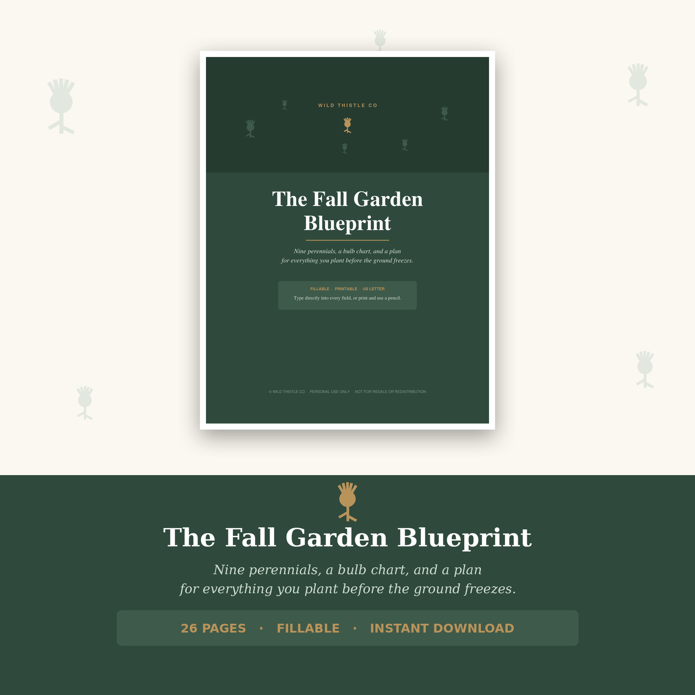 The Fall Garden Blueprint cover - 26 page fillable planting planner