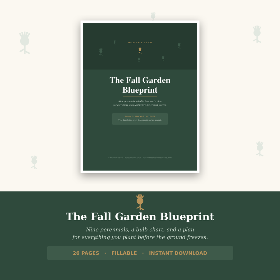 The Fall Garden Blueprint cover - 26 page fillable planting planner