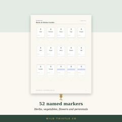 52 named plant markers for herbs, vegetables and flowers